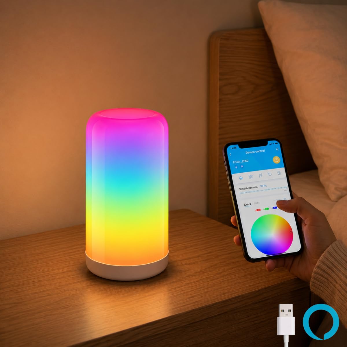 USB Powered RGB Smart Wi-Fi/Bluetooth/Touch Control Night Table Lamp