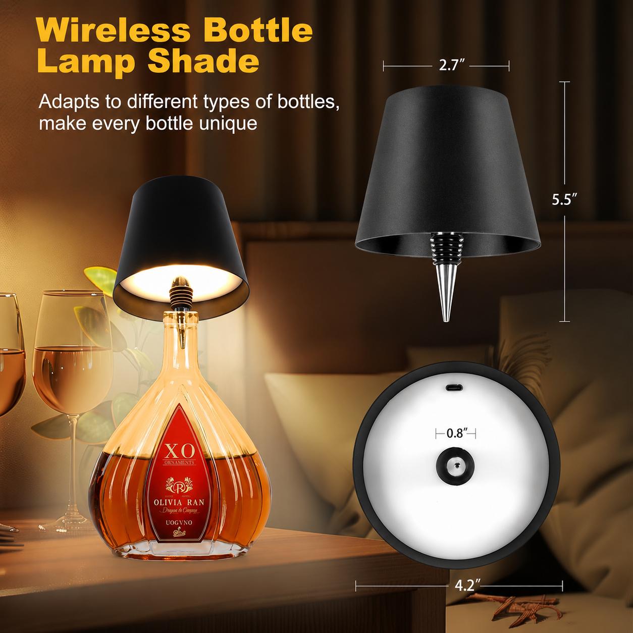 Wireless LED Bottle Lamp (Bottle Not Included) - Black