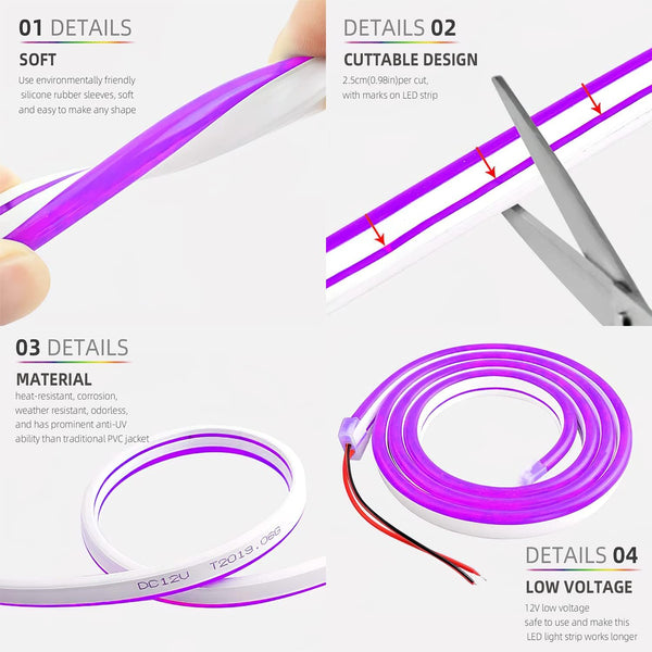 Xergy LED Neon Strip Lights 5Meter, IP67 Waterproof Neon Rope Light for Indoor Outdoor Home Decoration (Purple, 12V 2A Power Adapter Included)