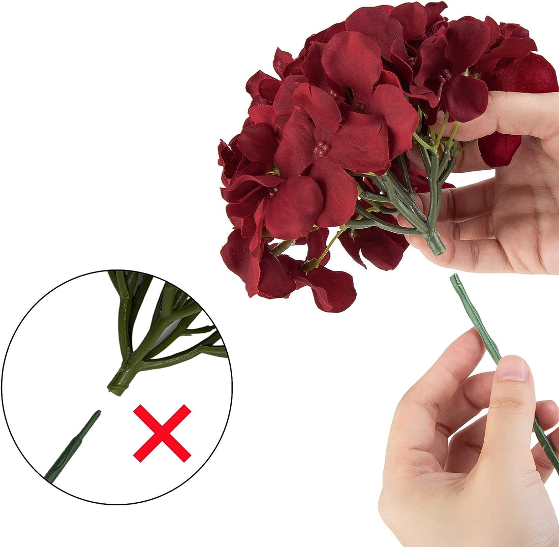 Artificial Real Touch Faux Hydrangea Flower - Red (13 inch, Pack of 3, Flower Bunch)