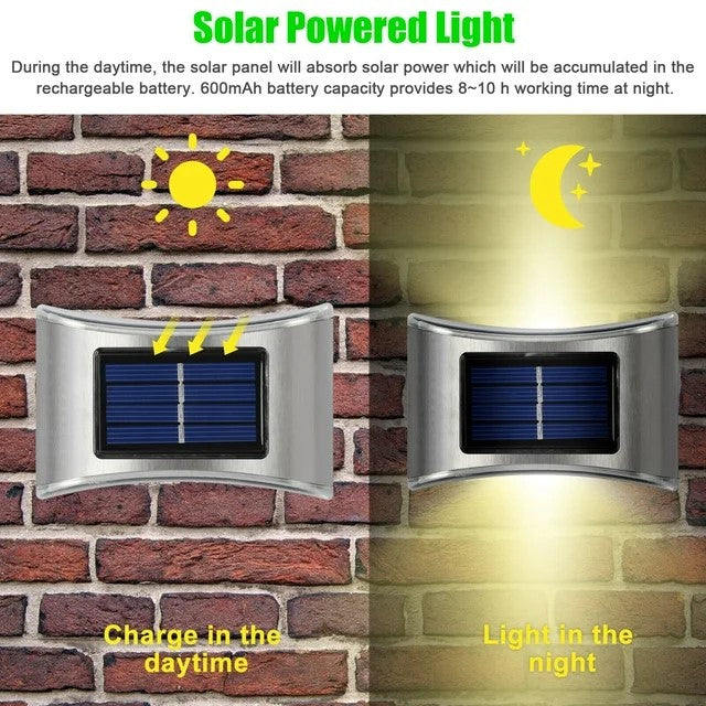LED Solar Powered Wall Fence Light (Warm White) (Pack of 4)