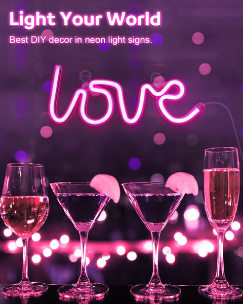 Love Neon LED Light Sign Table Decoration, Gifts, Night Light with USB, (Pink)