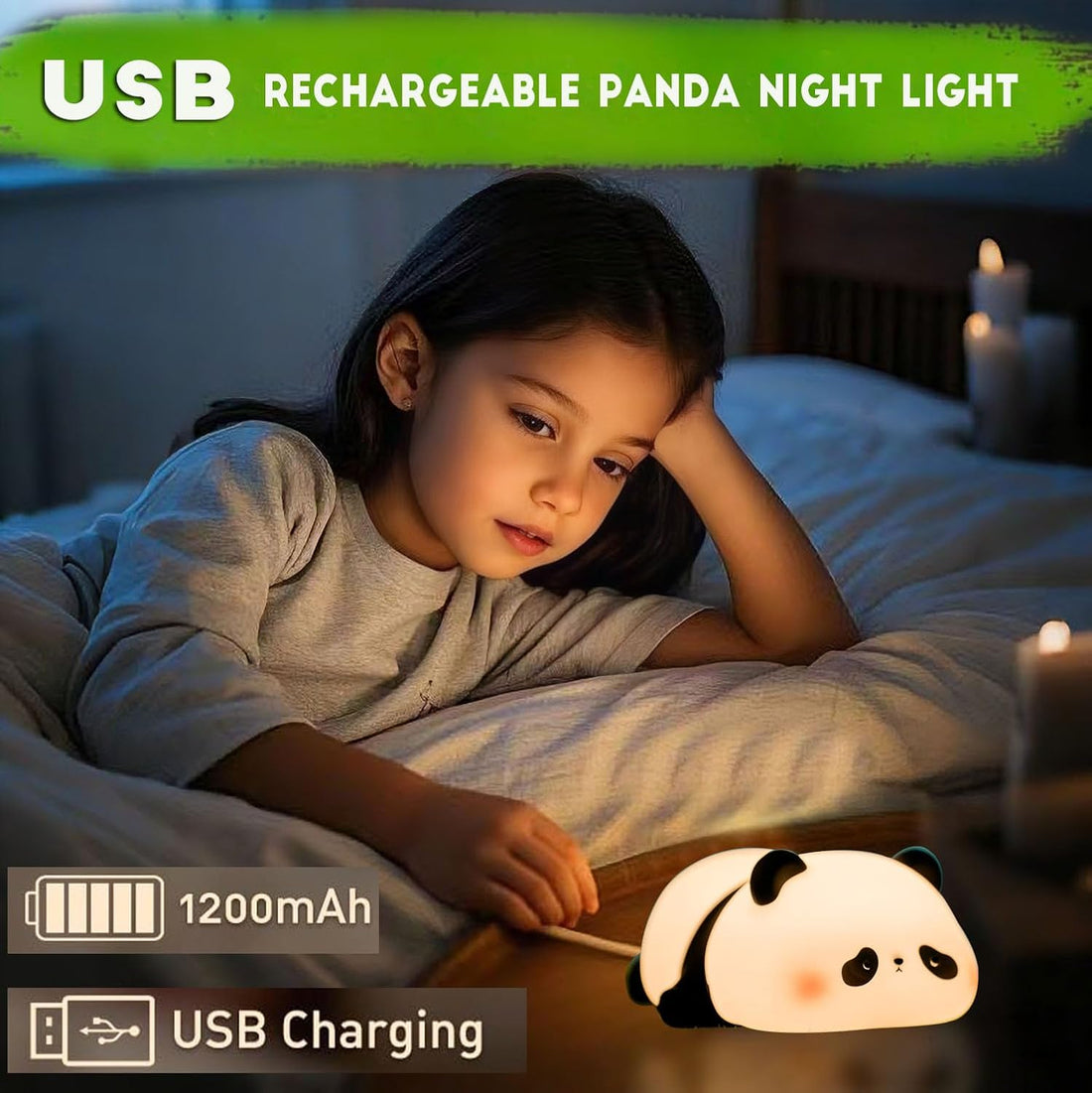 Soft Silicone Cute Sleeping Panda Night Light- Multicolor