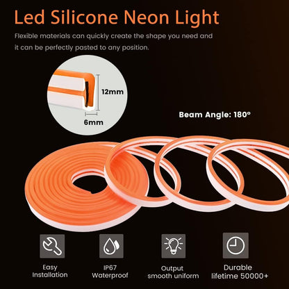 Xergy LED Neon Strip Lights 5Meter, IP67 Waterproof Neon Rope Light for Indoor Outdoor Home Decoration (Orange, 12V 2A Power Adapter Included)