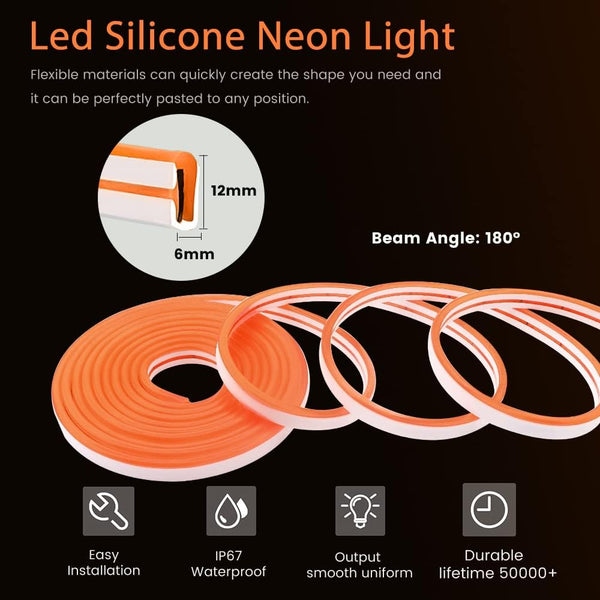 Xergy LED Neon Strip Lights 5Meter, IP67 Waterproof Neon Rope Light for Indoor Outdoor Home Decoration (Orange, 12V 2A Power Adapter Included)