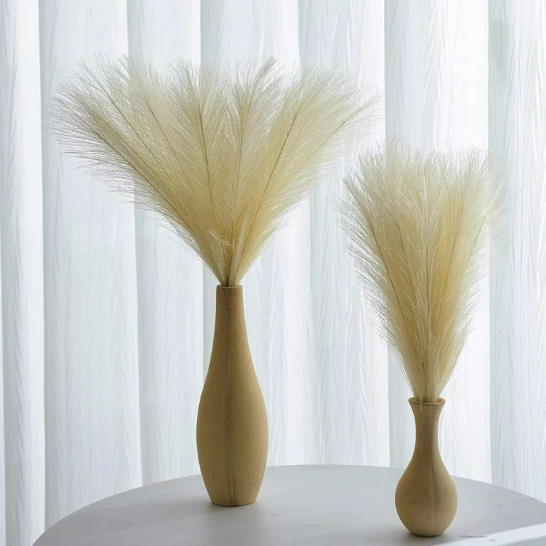 HomeXO Pampas Grass 3 PCS 17"  Boho Home Decor Fake Pompas Floral Branches Fluffy Artificial Pompous Grass for Floor Vase Filler Wedding Bedroom Table Decoration (Dusty White)