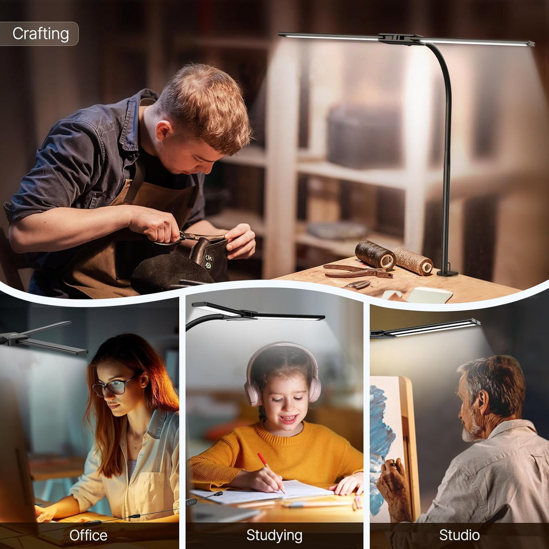 Double Head LED Desk Clamp Lamp Light- With Adjustable Arms