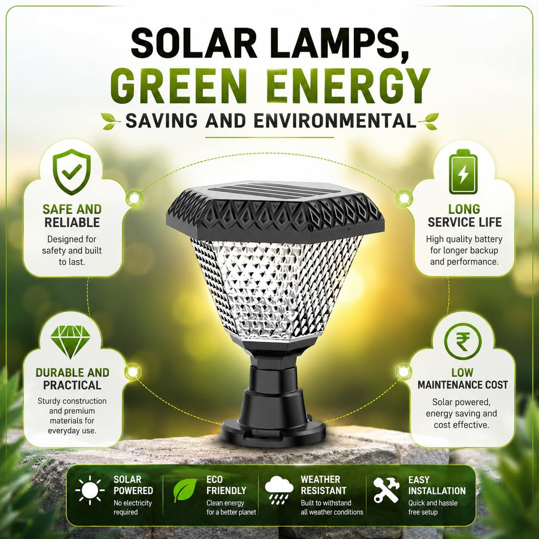 Solar Powered Pillar Lamp With Remote
