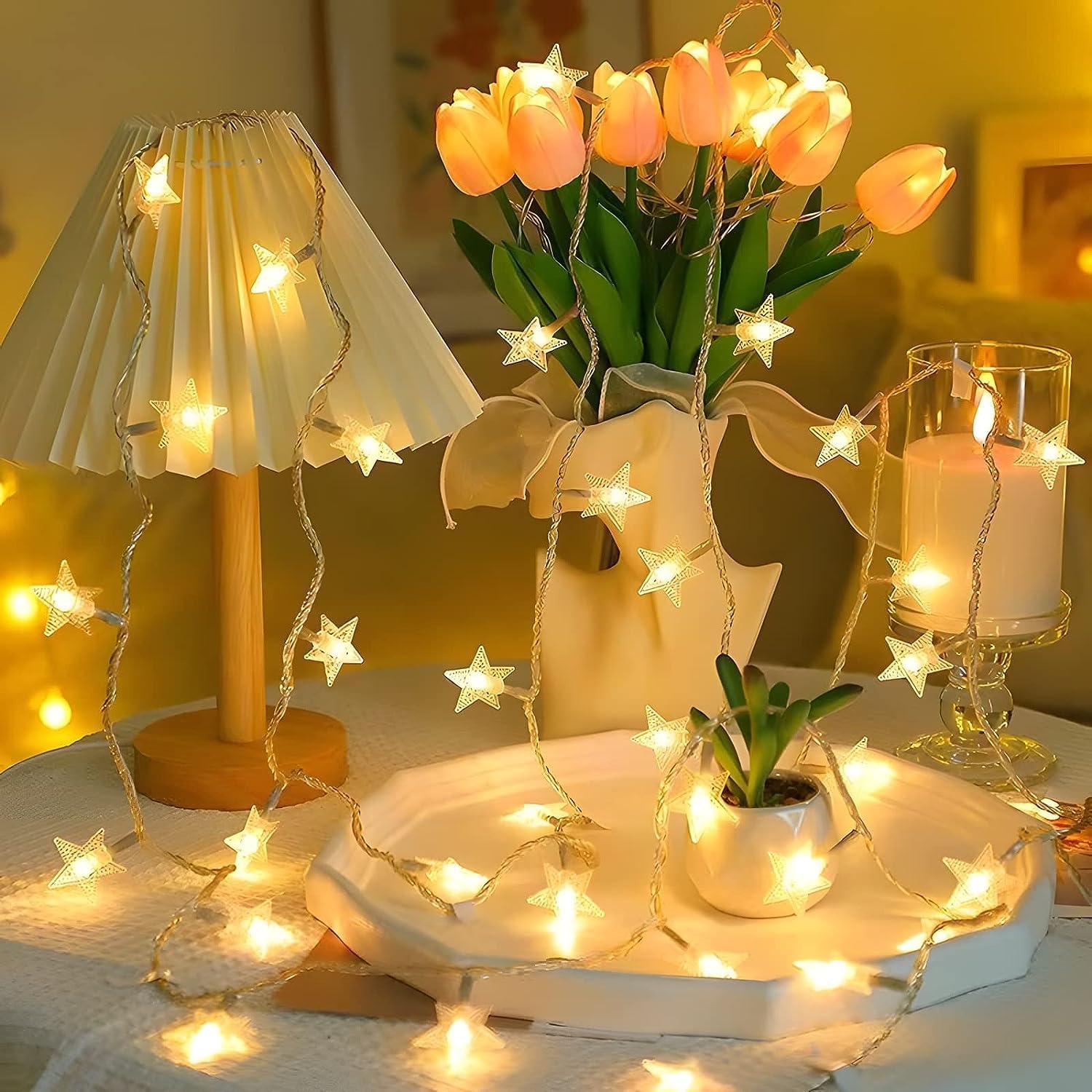 14 LED Star LED String Fairy Lights - 3 Mtr ( Warm White )