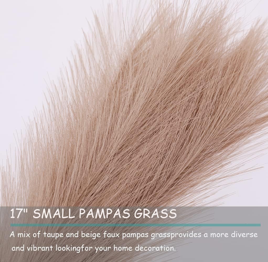 Fluffy Artificial Pampas Grass Flower - Brown (17 inch , Pack of 3, Flower Bunch)