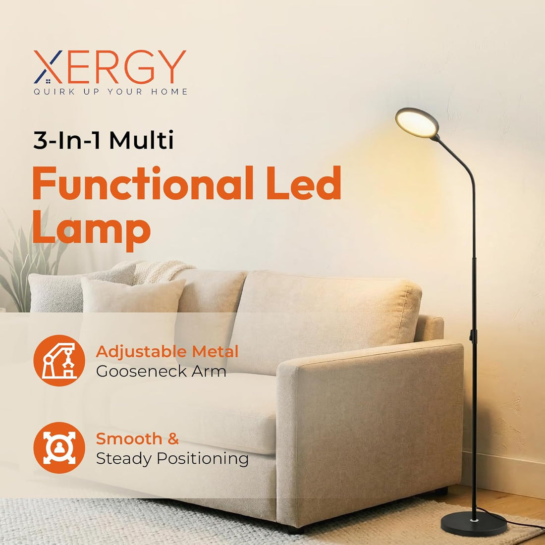 12W Versatile 3-in-1 Floor, Desk & Clamp LED Lamp