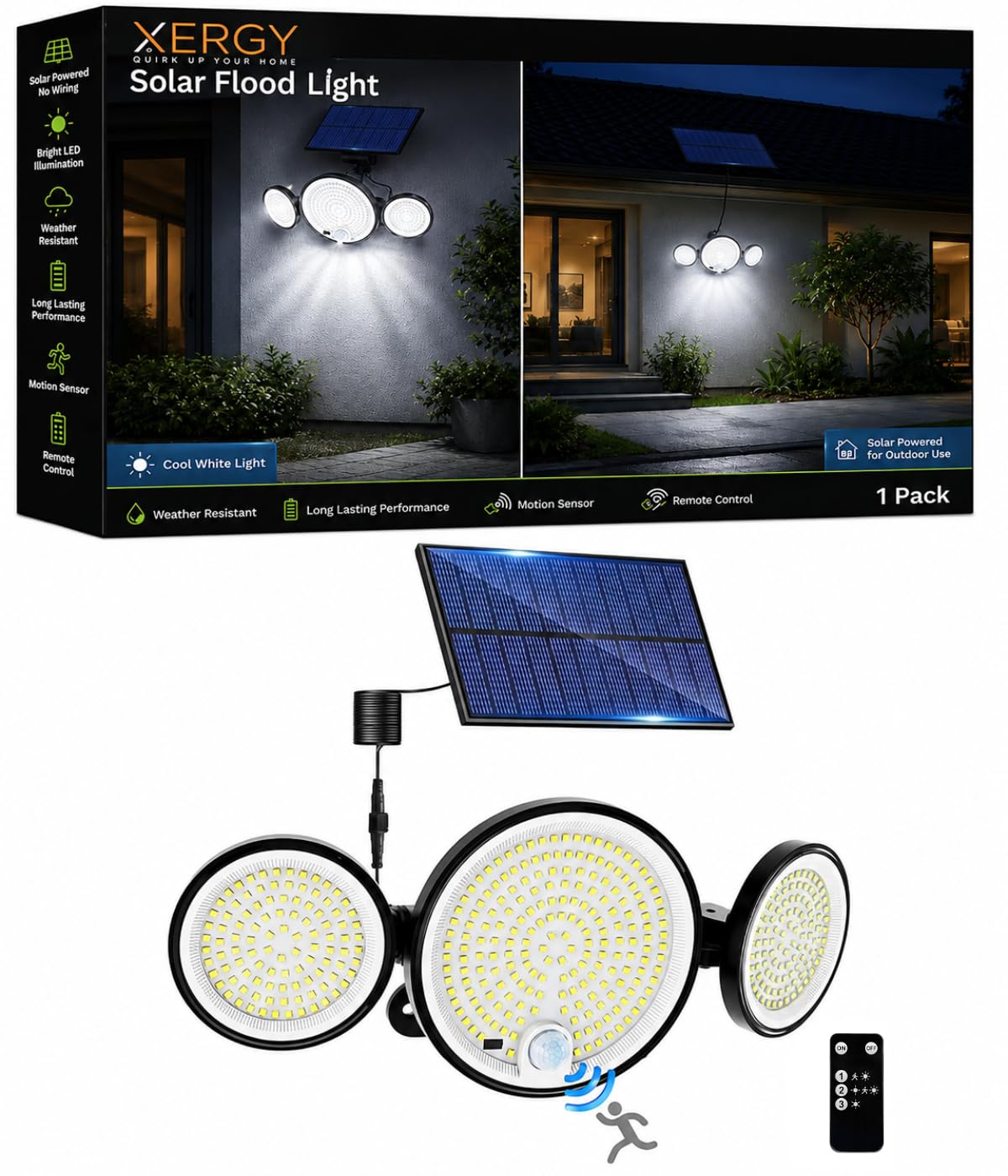 Solar Powered 3 Head Outdoor Flood Light