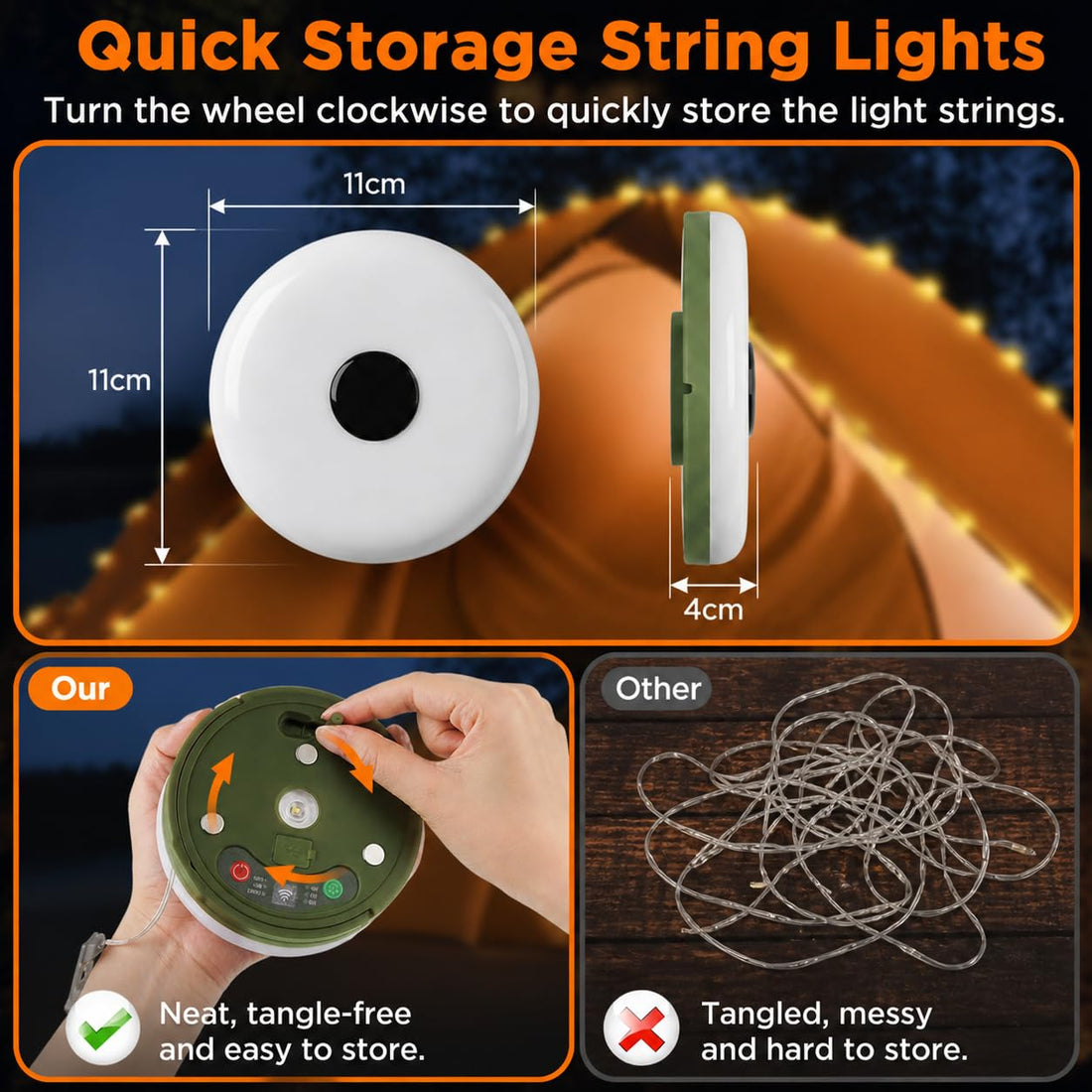 USB Rechargeable & USB Output Charging Camping LED String Lights- 10Mtr