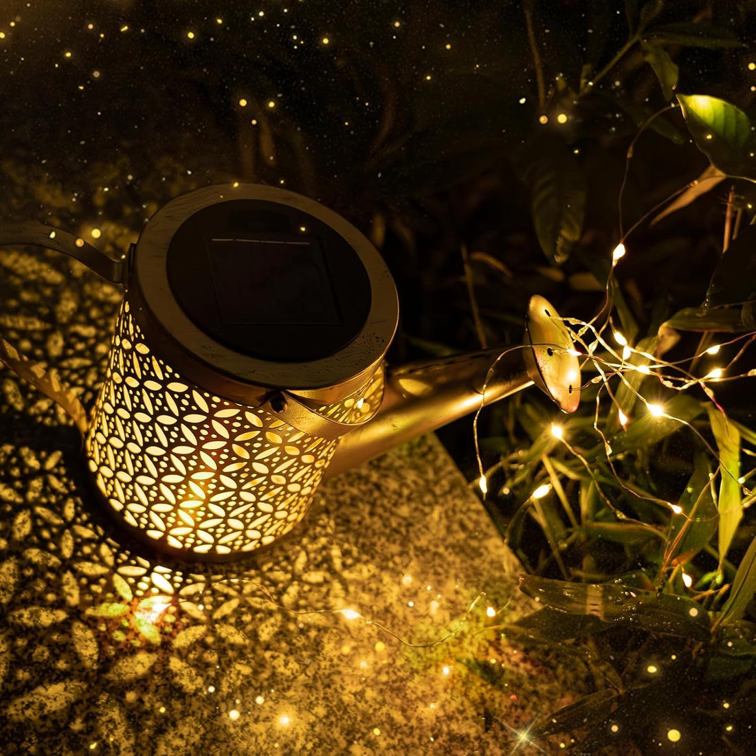 Solar Metal Fairy Watering Can Garden Light With Angel Stand