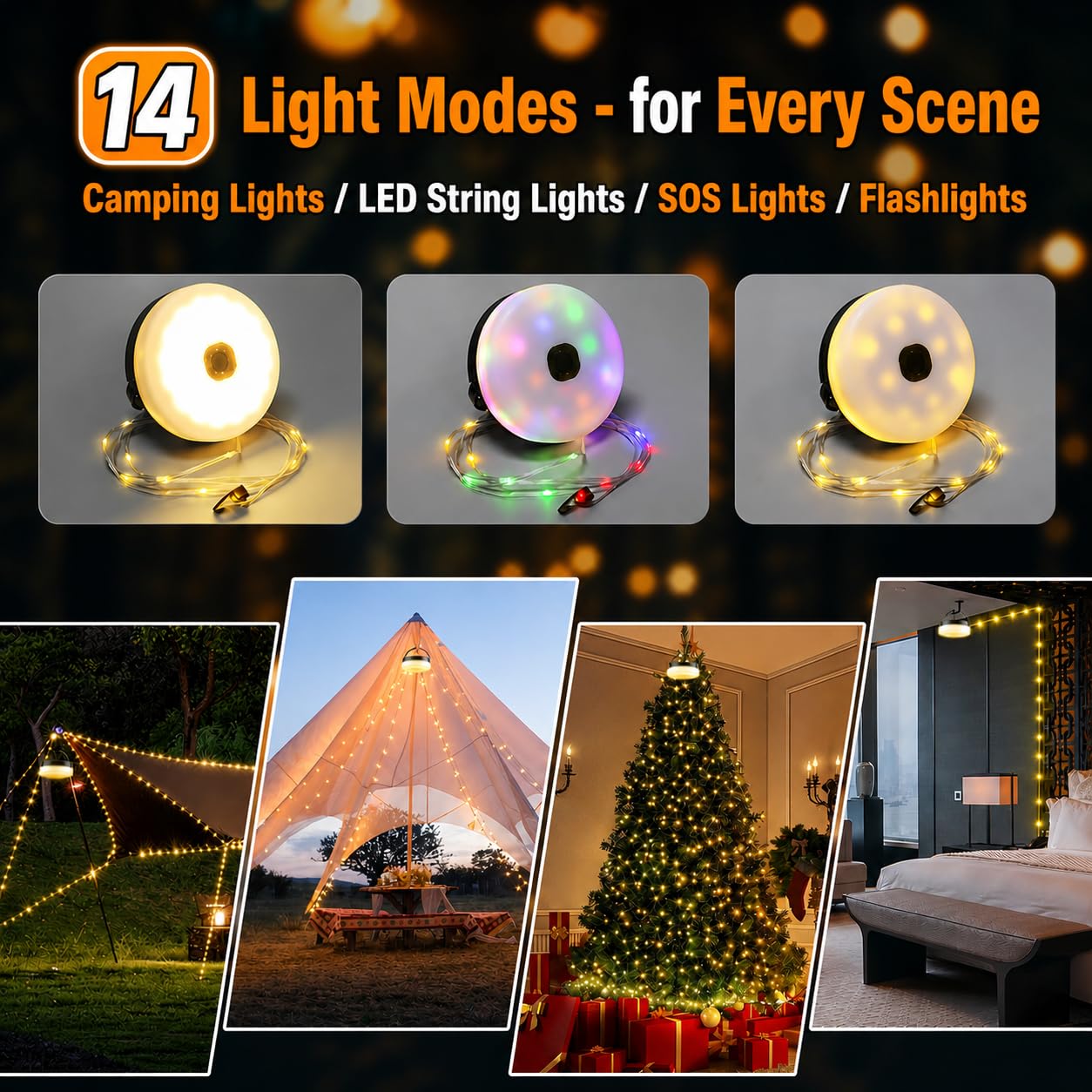 USB Rechargeable & USB Output Charging Camping LED String Lights- 10Mtr