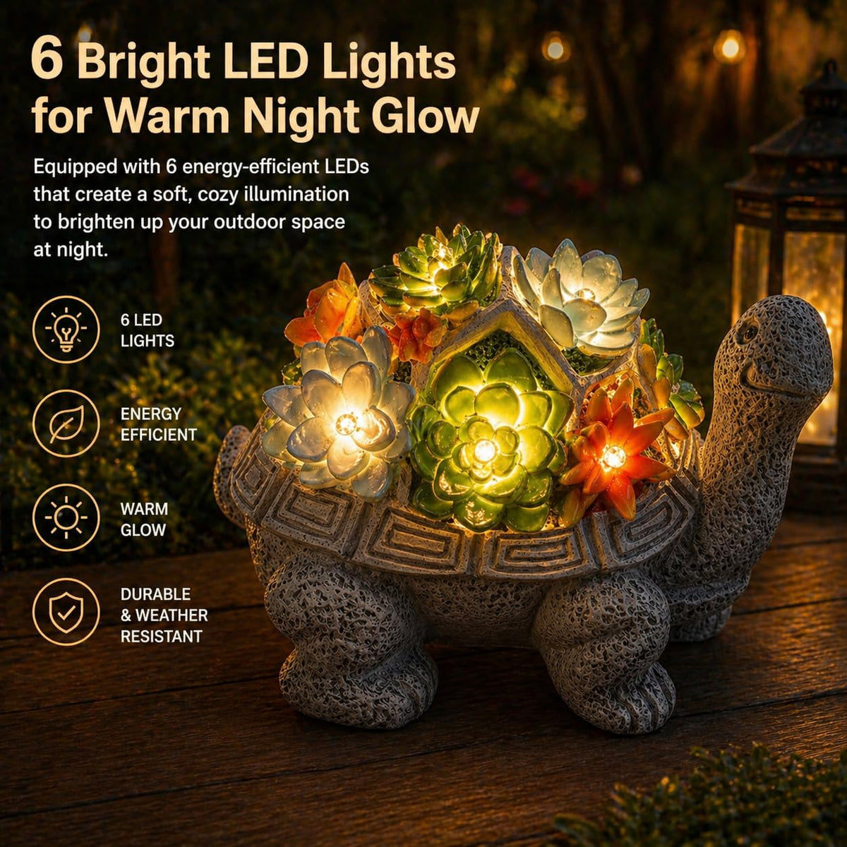 Adorable Solar-Powered Turtle Statue with 6 Warm White LED