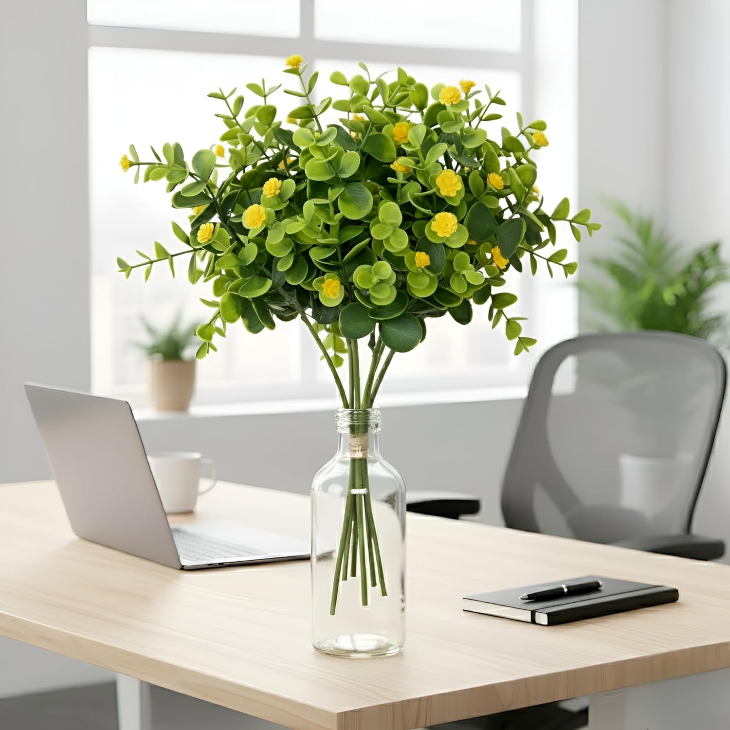 Artificial Eucalyptus Bouquet with Baby Breath Yellow Flowers