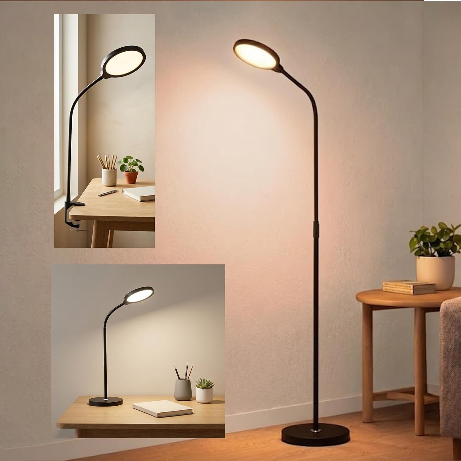 12W Versatile 3-in-1 Floor, Desk & Clamp LED Lamp