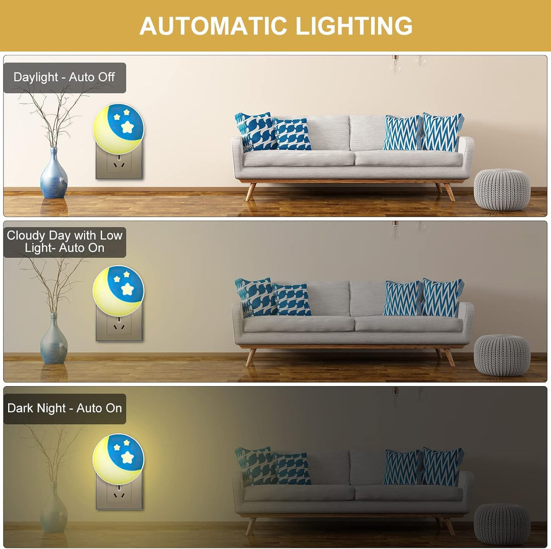 Plug-in LED Night Light Yellow/White (Pack of 2)