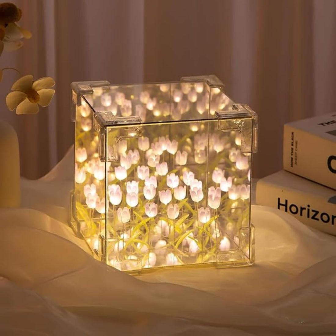20 Flowers LED Metal DIY 2 in 1 Mirror & Table Lamp (White)