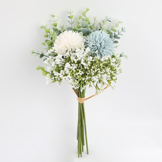 HomeXO Artificial Fake Silk Flower Baby Breath Chrysanthemum Arrangement Faux Wedding Bouquets for Home Office Decoration, Table Centerpiece (Blue&White)