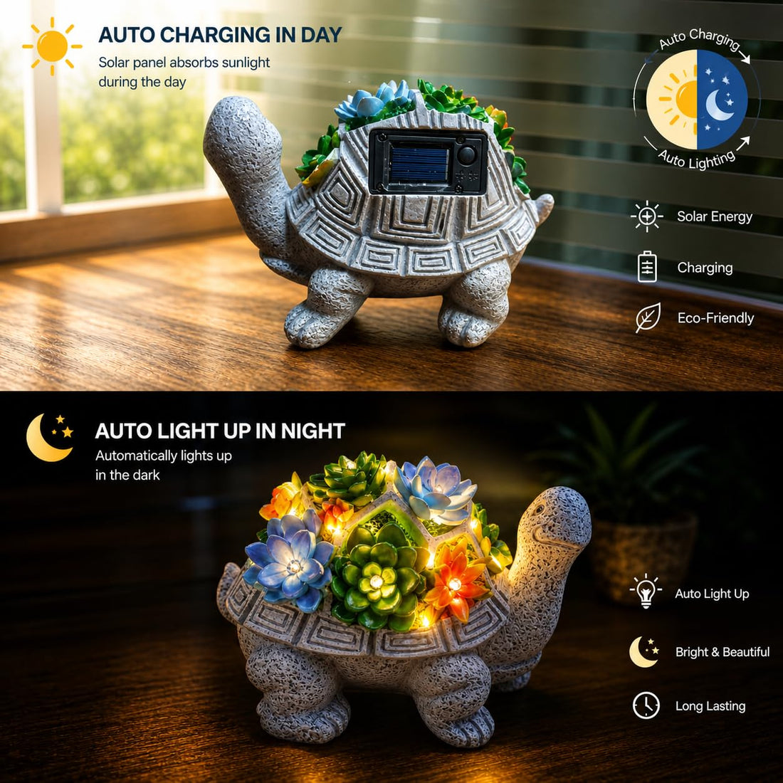 Adorable Solar-Powered Turtle Statue with 6 Warm White LED