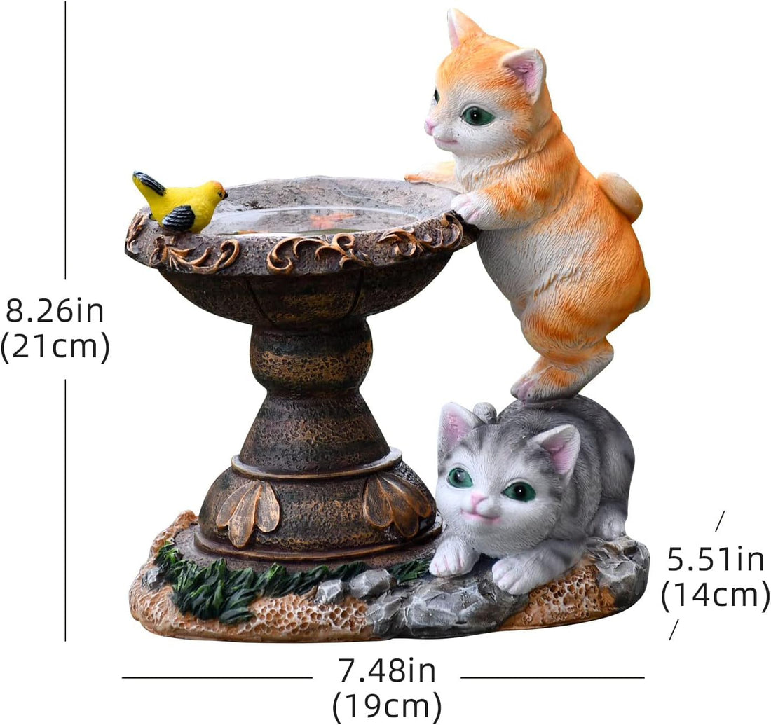 Solar Powered Cute Cat & Bird Garden Statue