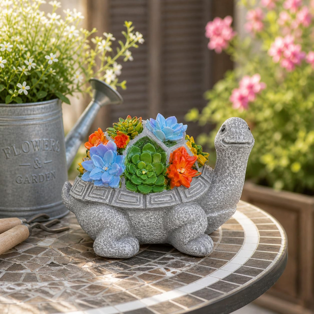 Adorable Solar-Powered Turtle Statue with 6 Warm White LED