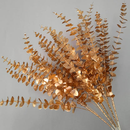 HomeXO Artificial Golden Plants Decoration Faux Gold Eucalyptus Height 30" 03 Bunches for Indoor Outdoor Home Party Wedding Table Centerpiece DIY Decoration  -(03Pcs-Gold)