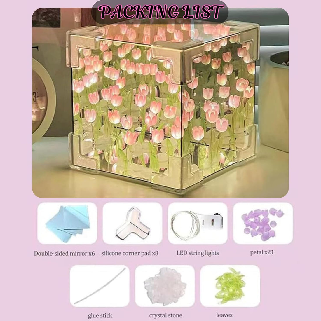 20 Flowers LED Metal DIY 2 in 1 Mirror & Table Lamp (White)