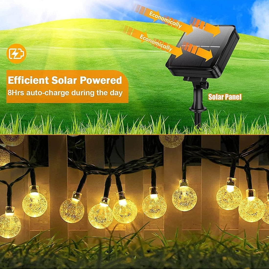 30LED 8 mode Crystal Globe Solar String Lights 6.35 Meter (Warm White)