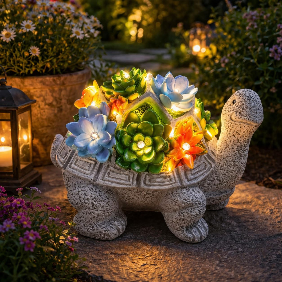 Adorable Solar-Powered Turtle Statue with 6 Warm White LED