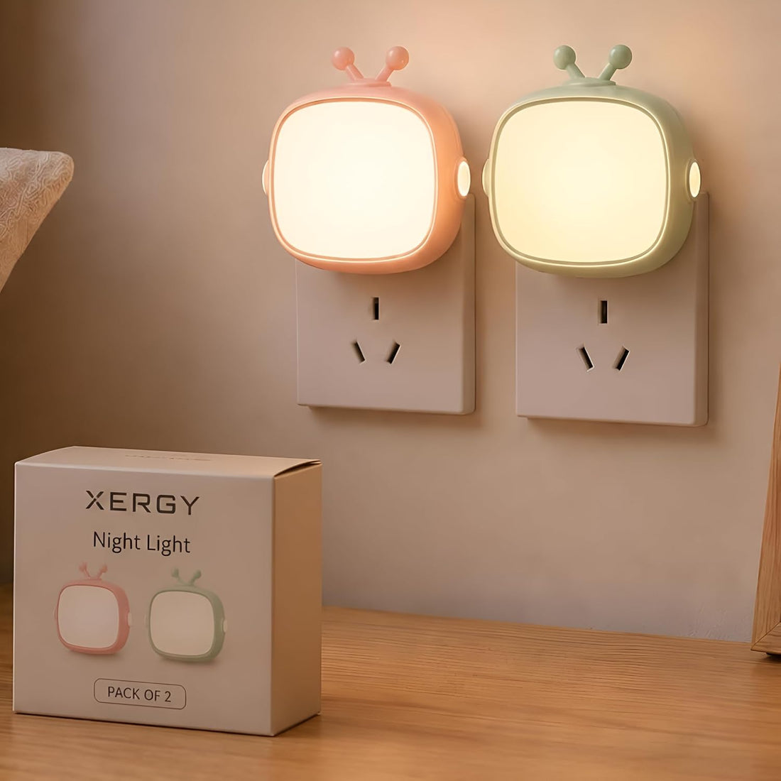 Plug-in LED Night Light Red/Green (Pack of 2)