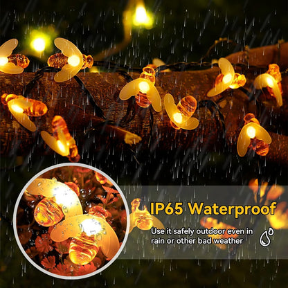 30 LED, 6.5m Solar Powered Cute Bee Design Fairy Lights (Warm White)