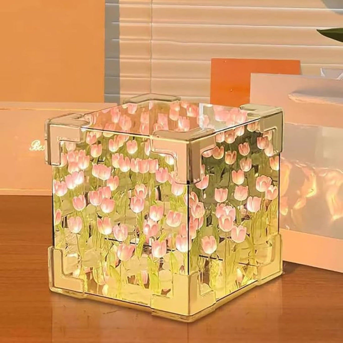 20 Flowers LED Metal DIY 2 in 1 Mirror & Table Lamp (White)
