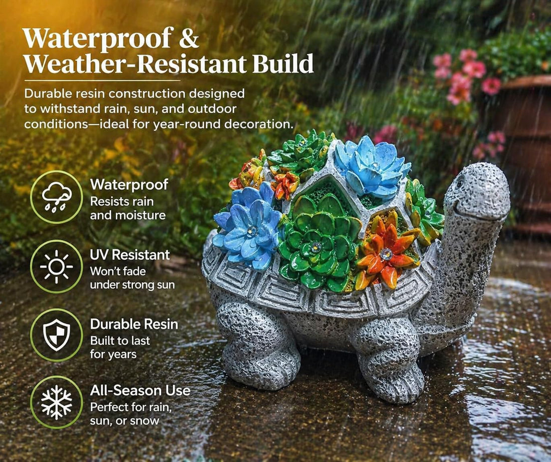 Adorable Solar-Powered Turtle Statue with 6 Warm White LED
