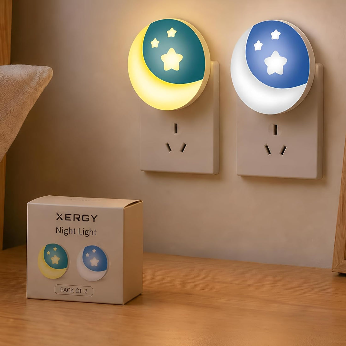 Plug-in LED Night Light Yellow/White (Pack of 2)