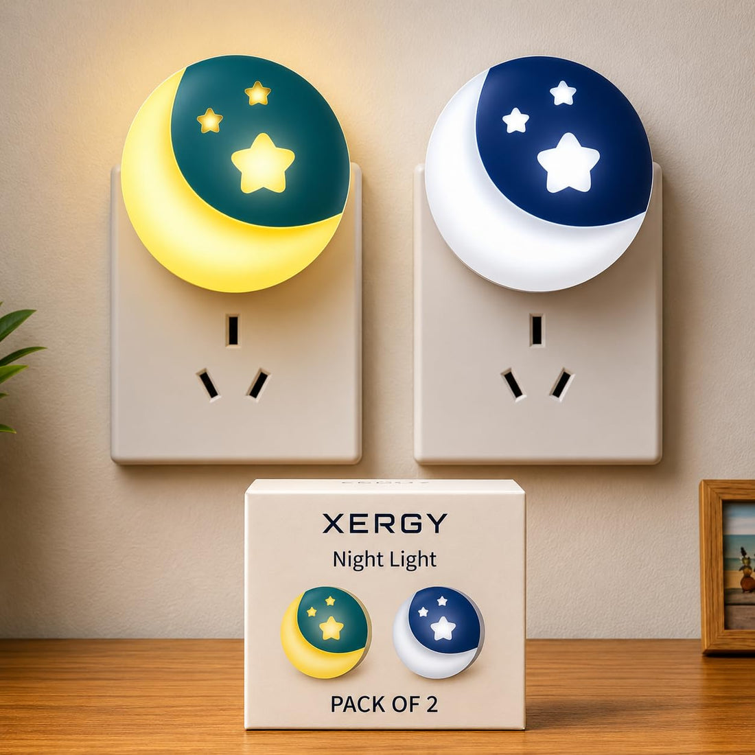 Plug-in LED Night Light Yellow/White (Pack of 2)