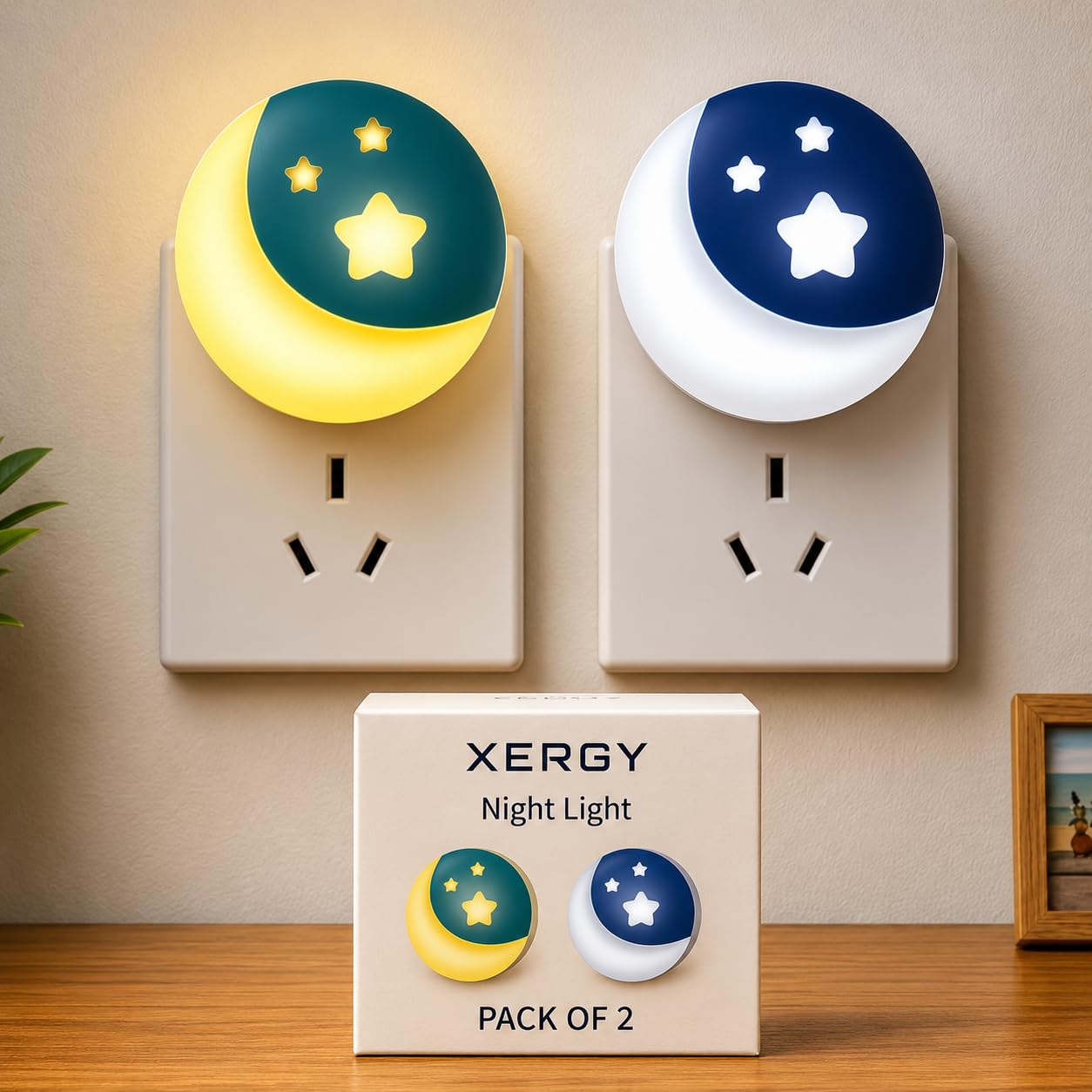 Plug-in LED Night Light Yellow/White (Pack of 2)