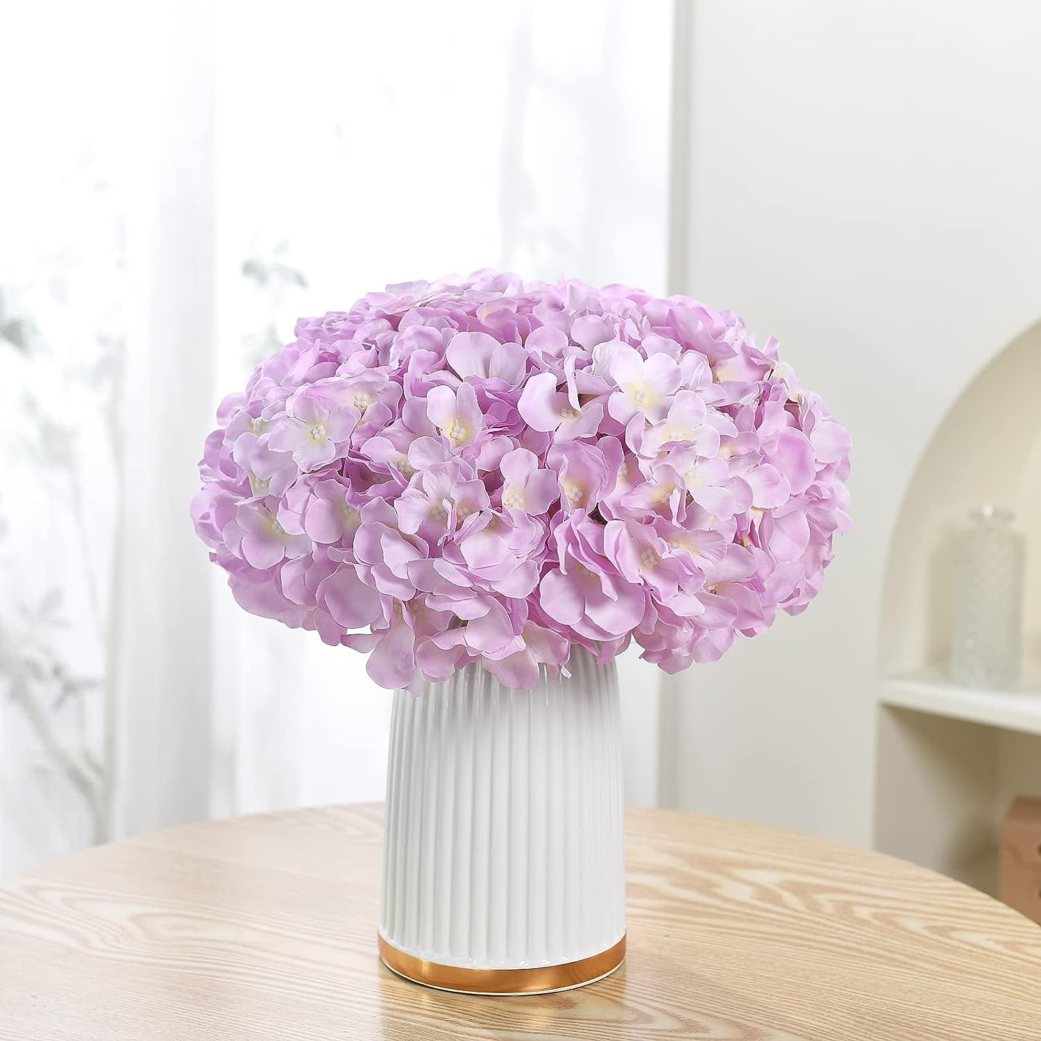 Artificial Real Touch Faux Hydrangea Flower - Purple & Yellow (13.7 inch, Pack of 3 Flower Bunch)