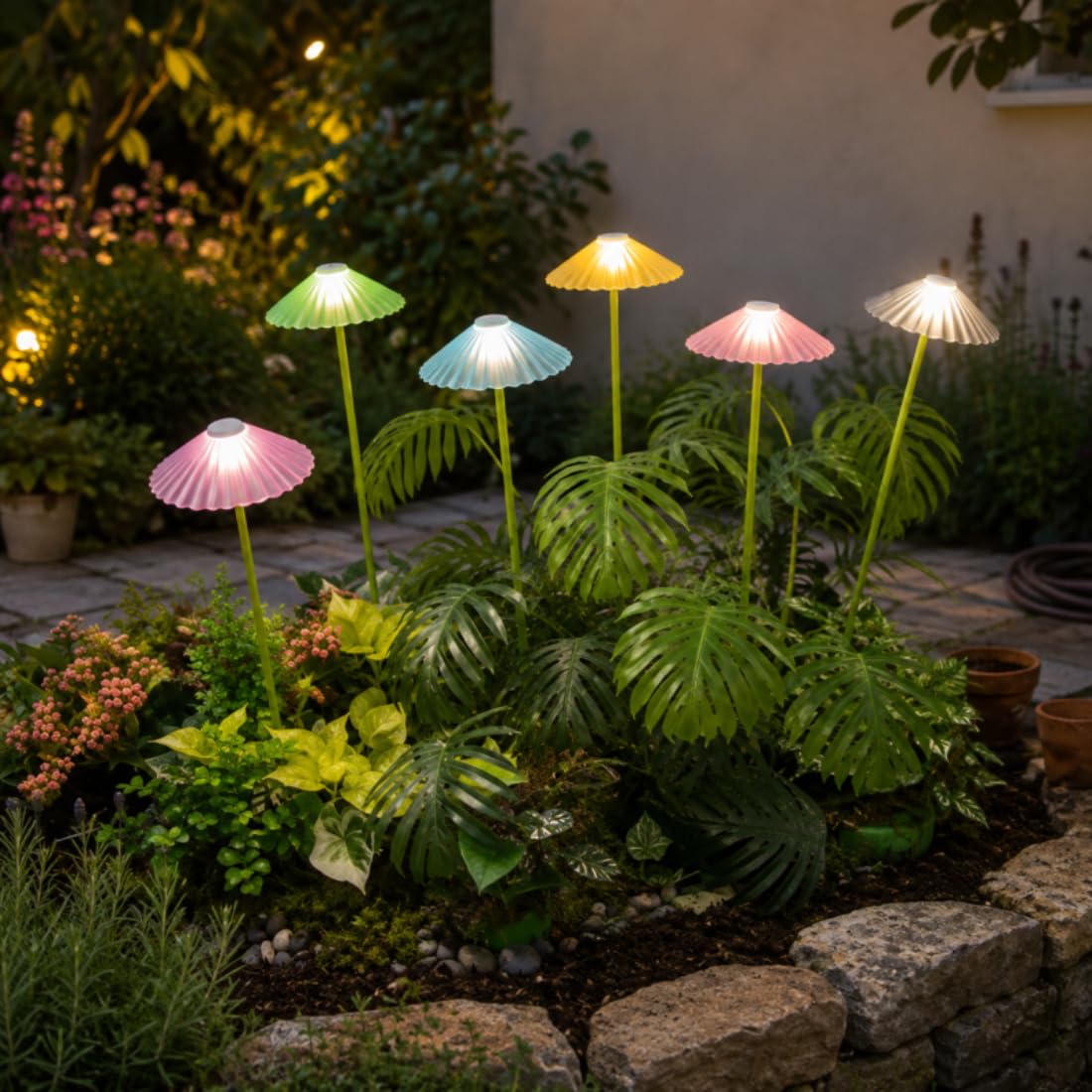 Solar Powered Colorful Umbrella Design Garden Stake Lights (Pack of 6)