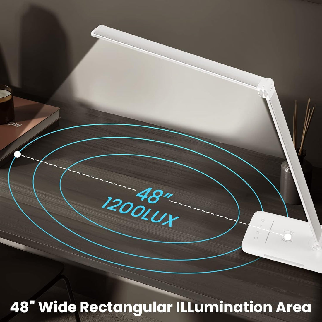 LED Aluminum Desk Lamp with QI Wireless Charging - White
