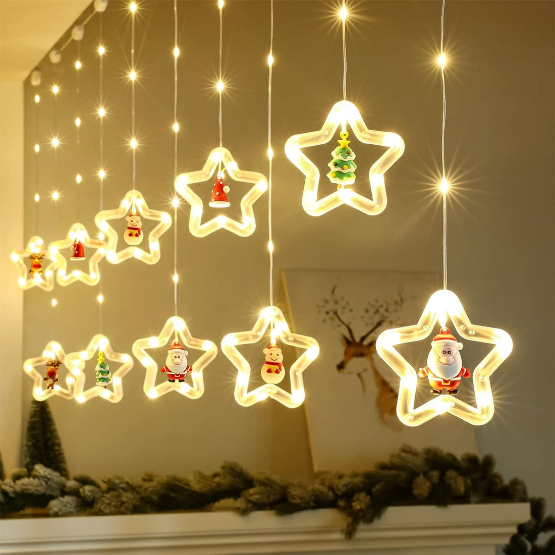 10 Star Shape Curtain Lights Mtr Warm White - Main Image