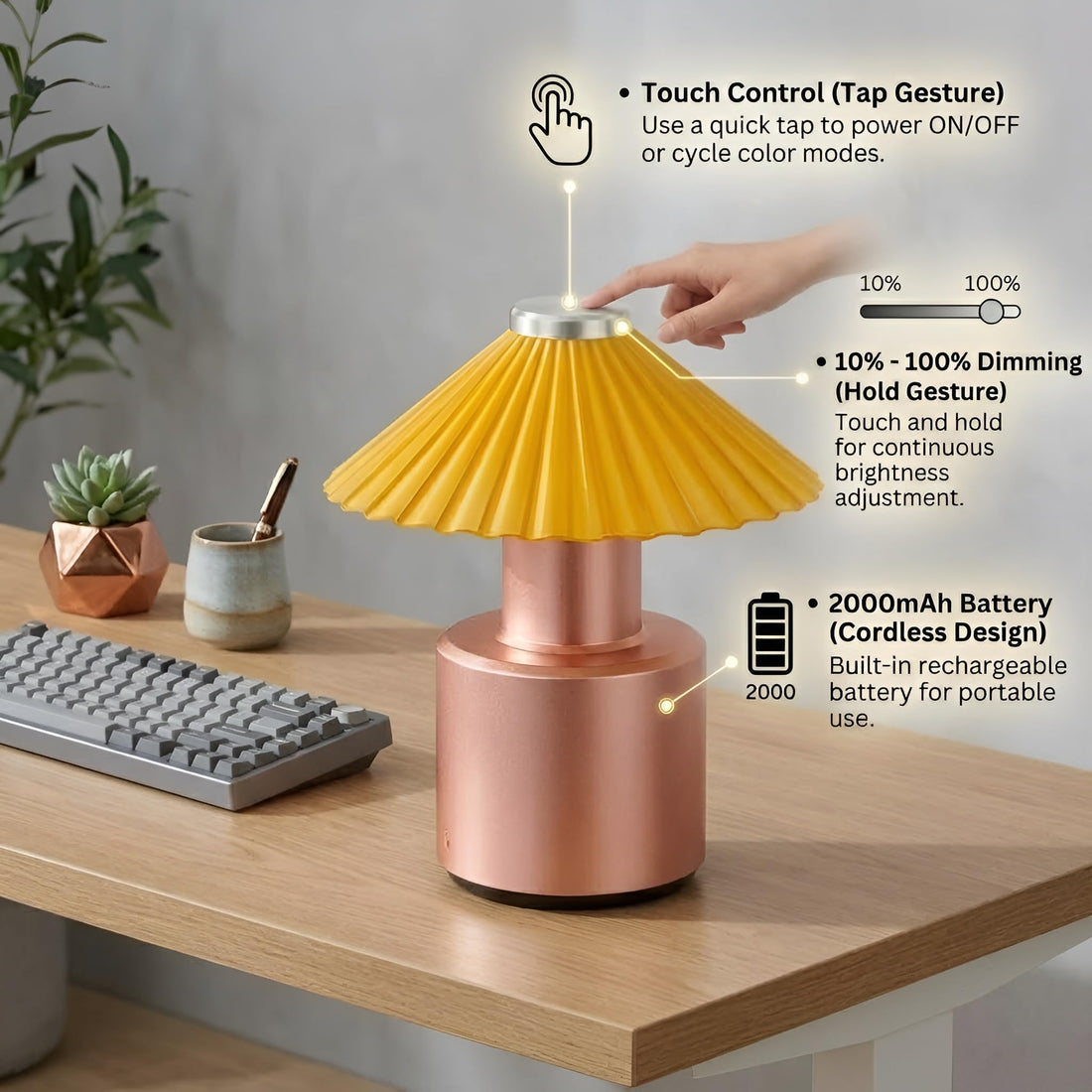USB Rechargeable Modern Touch Control LED Table Lamp