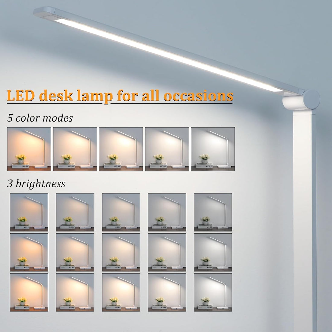 LED Aluminum Desk Lamp with QI Wireless Charging - White