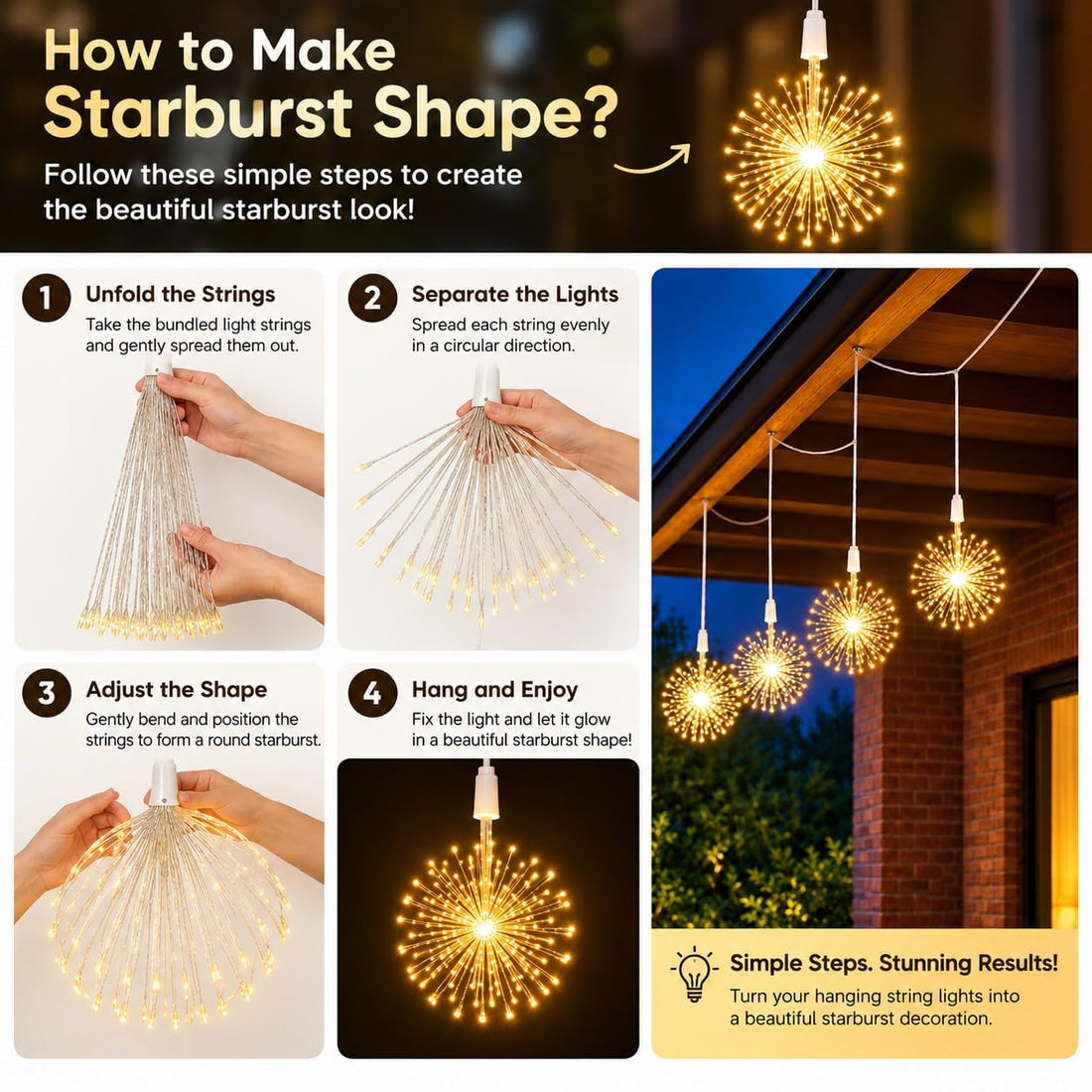 Starburst Plug-in 4 Tube 360 LED String Light