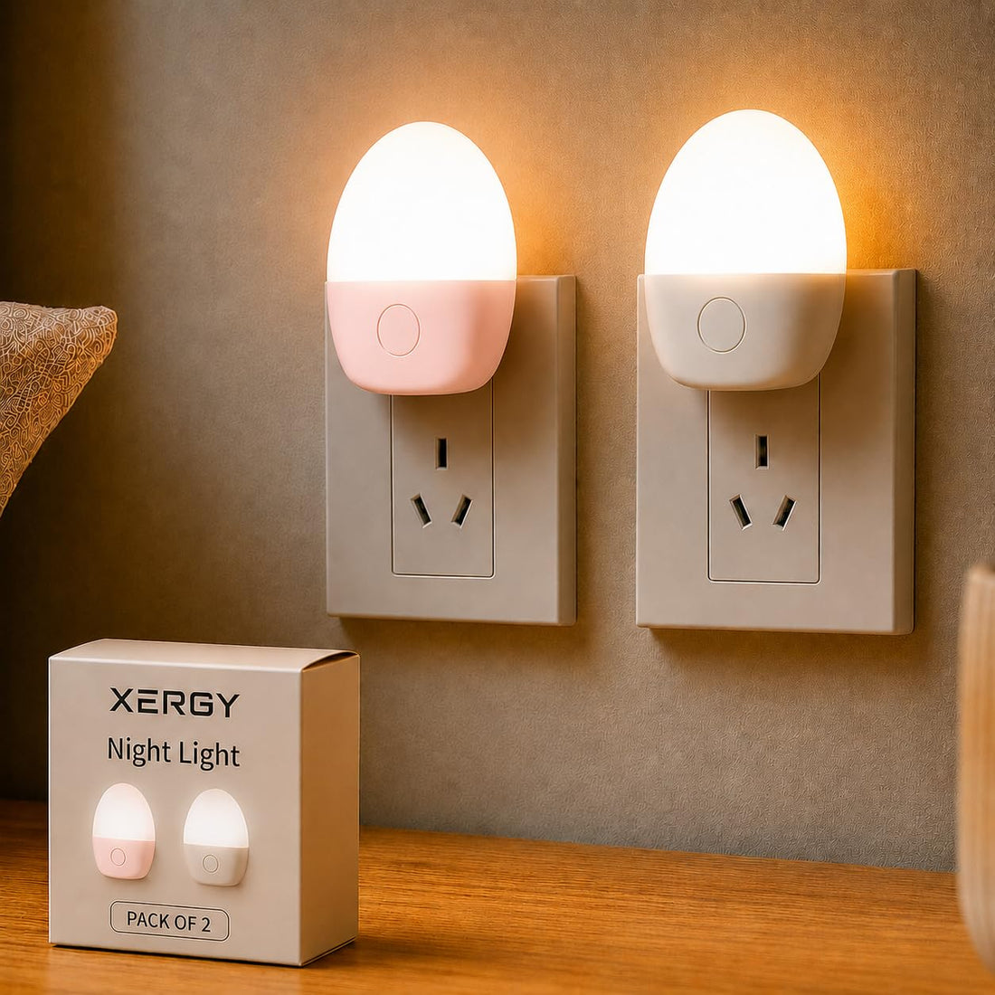 Plug-in LED Night Light Pink/White (Pack of 2)