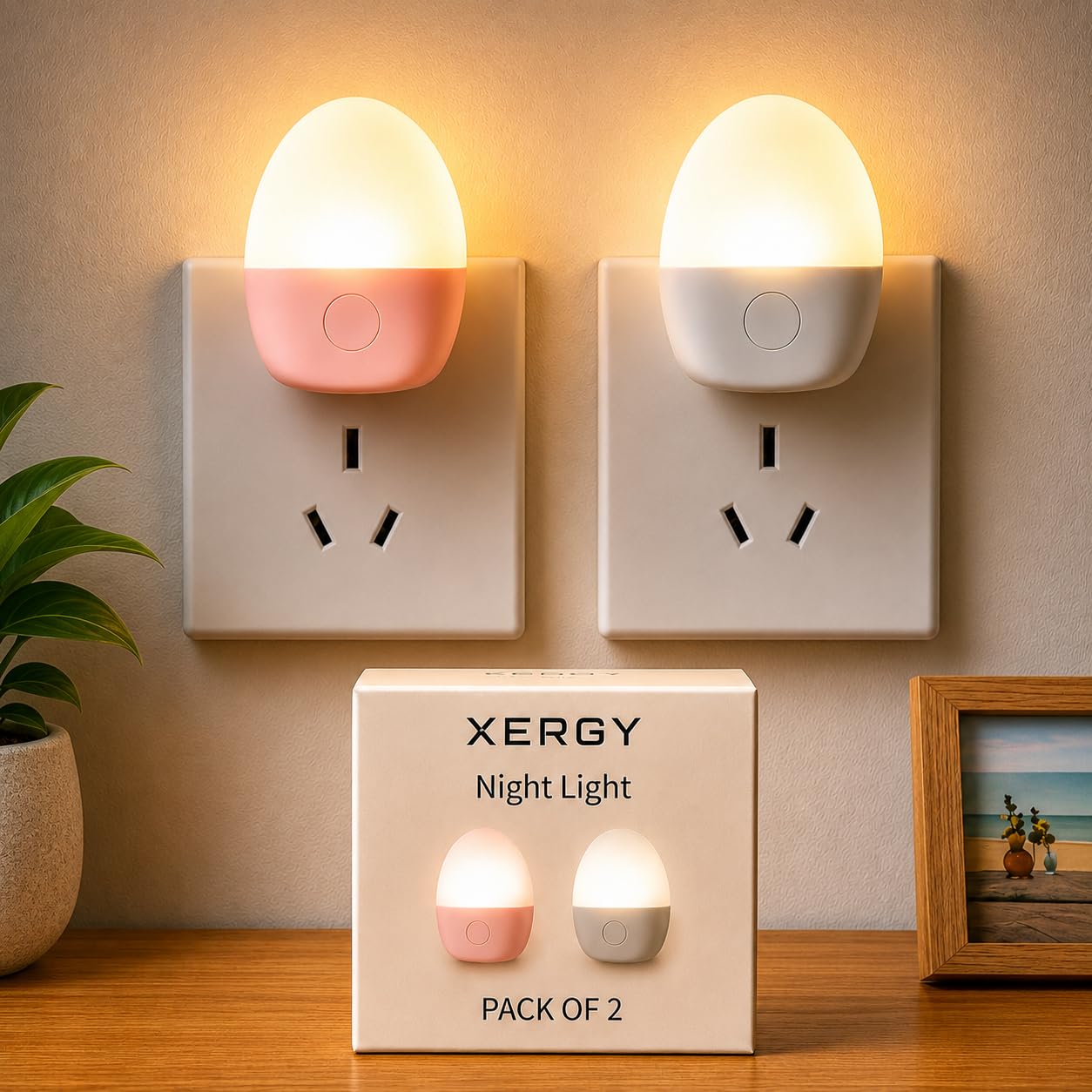 Plug-in LED Night Light Pink/White (Pack of 2)
