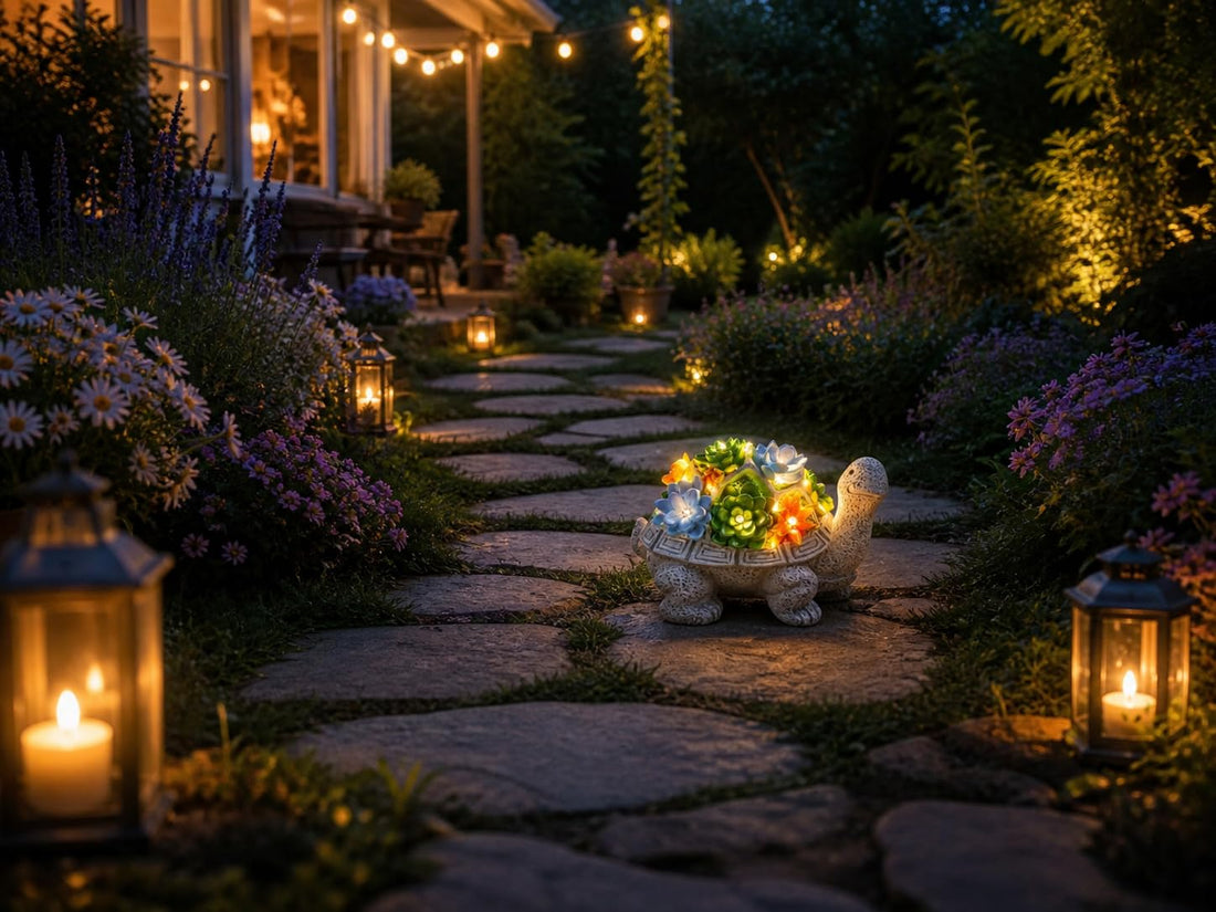 Adorable Solar-Powered Turtle Statue with 6 Warm White LED