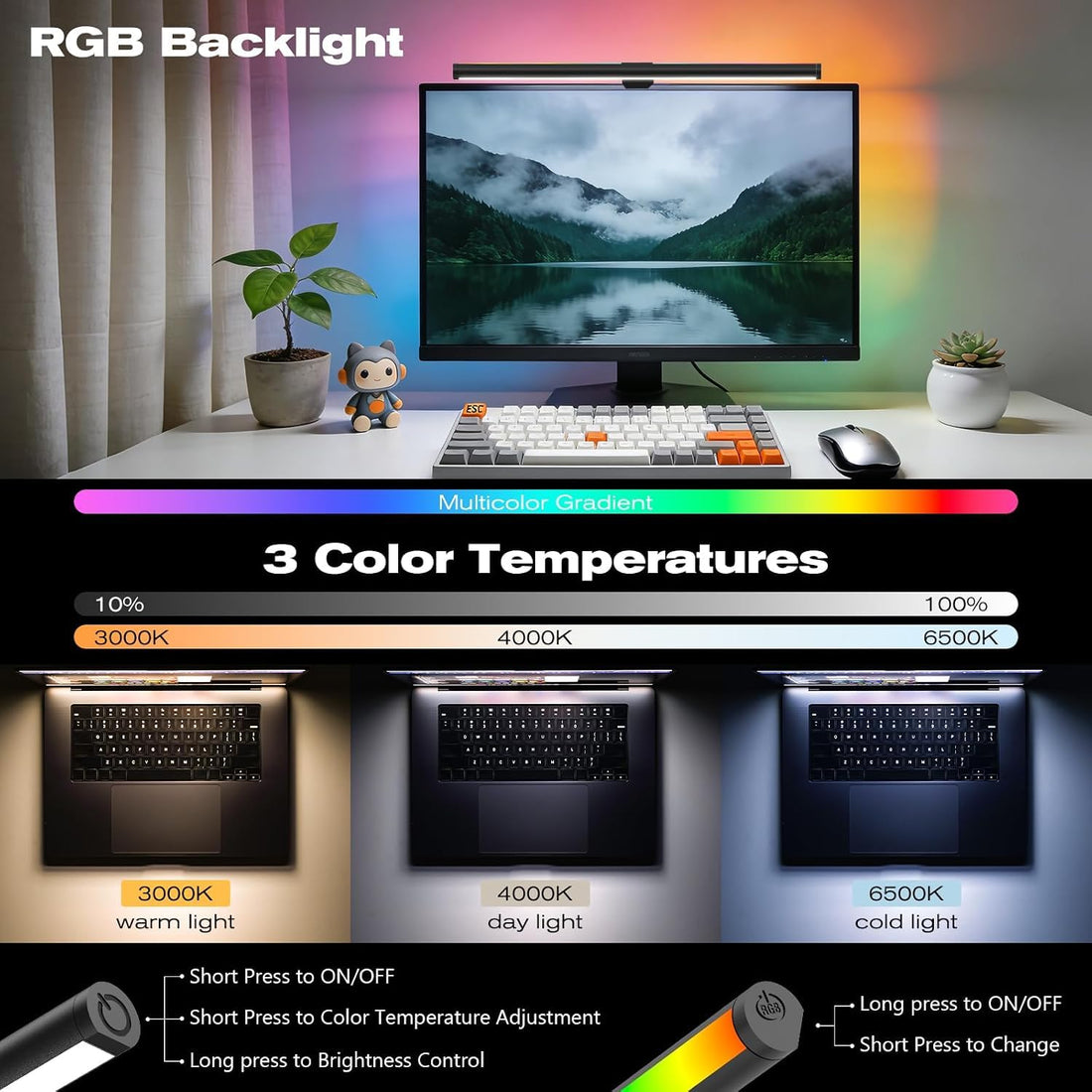 Monitor Light Bar Touch Control Dual Side Lighting-15.75-inch